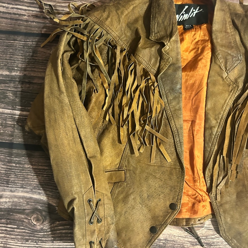 Brown Fringe Leather Jacket - Picture 2 of 10